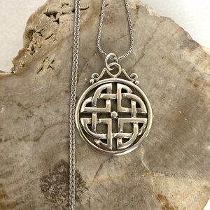 Sterling Silver 925 Round Celtic Quaternary Knot Pendant Necklace 20" Chain
